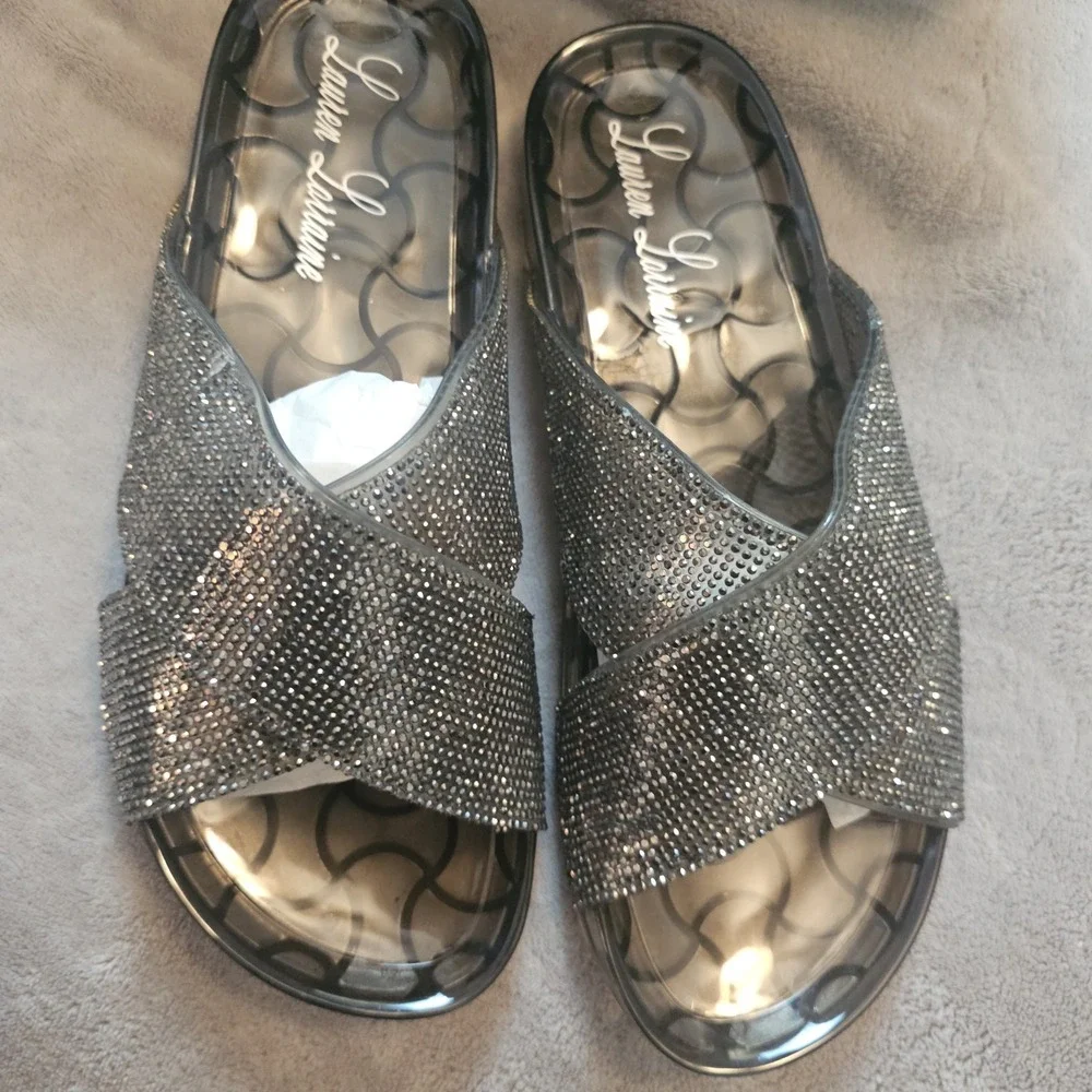 Lauren Lorraine Jelly Sandals Size Medium Black Crystal Rhinestone Embellished